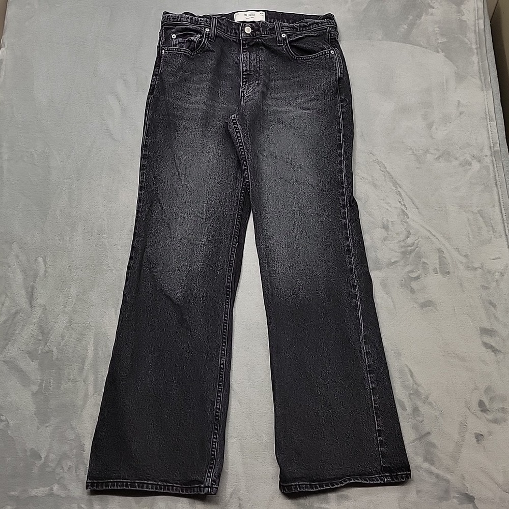 Hollister Jeans Mens 34x34 Black Relaxed Boot Casual Faded Denim Pants